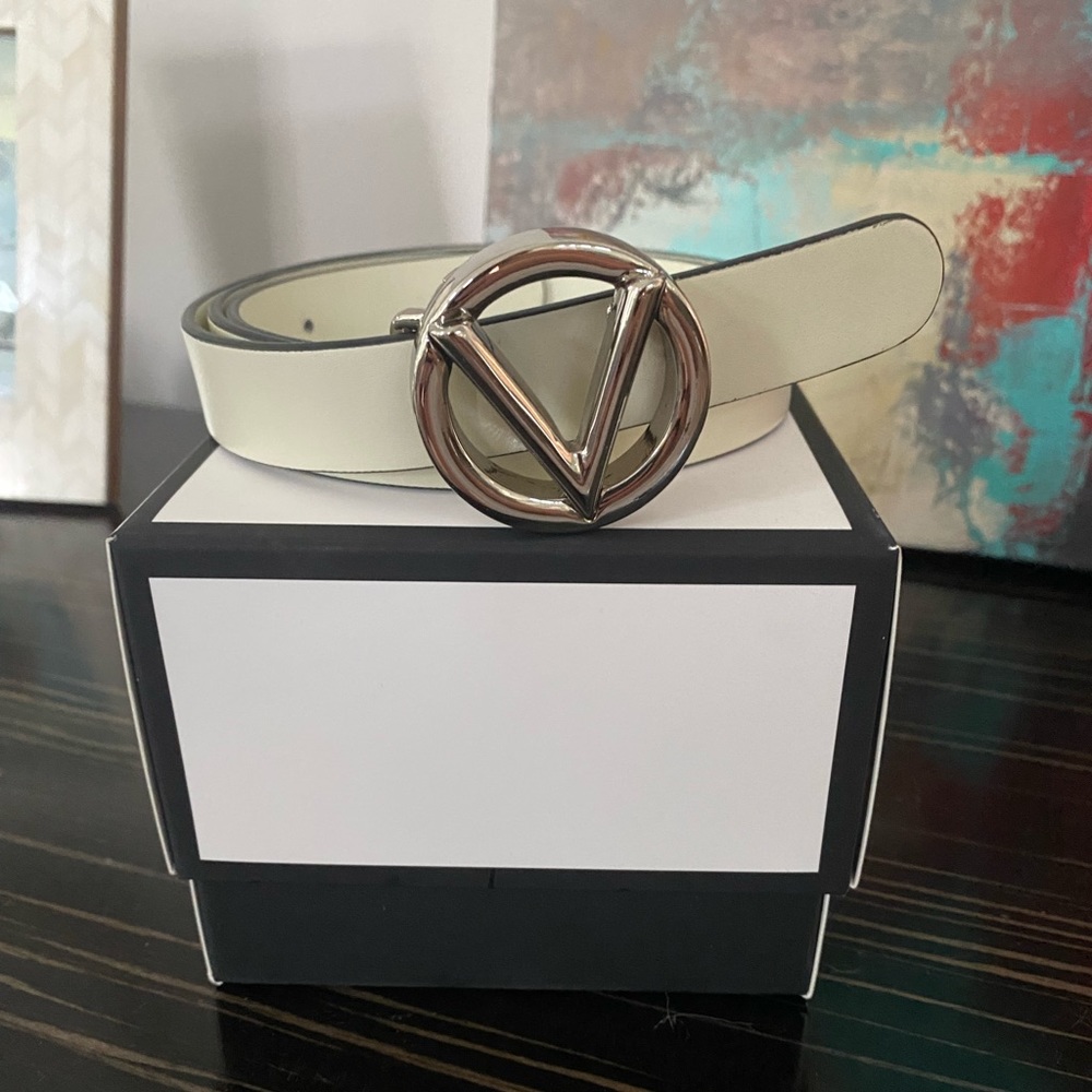 Valentino Skinny Leather Logo Belt